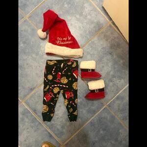 Baby first Christmas lot the Place pants and Santa hat